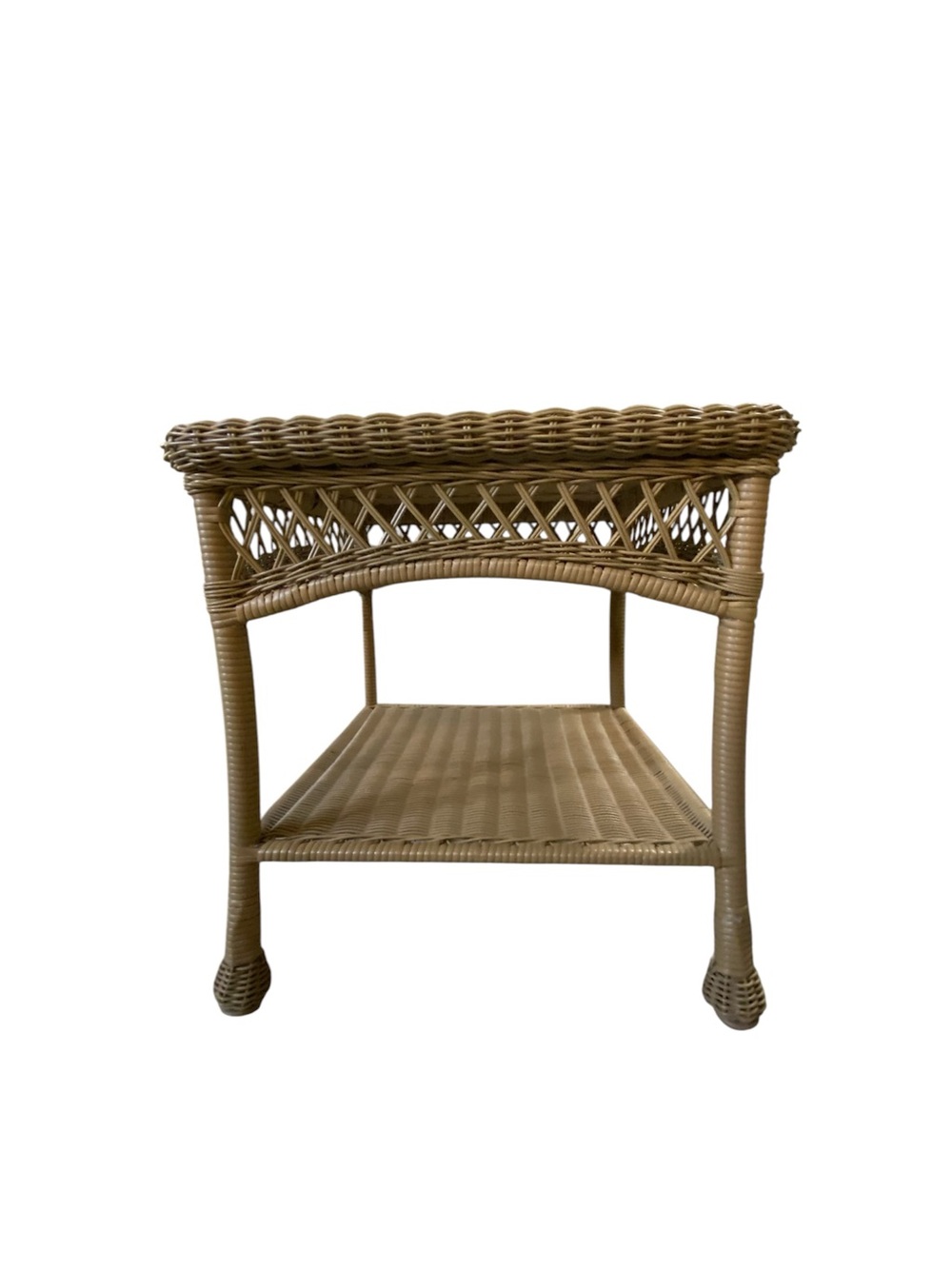 Vtg Large Boho Funky Style Wicker SideTable Square Aluminum Rattan Patio End Ta